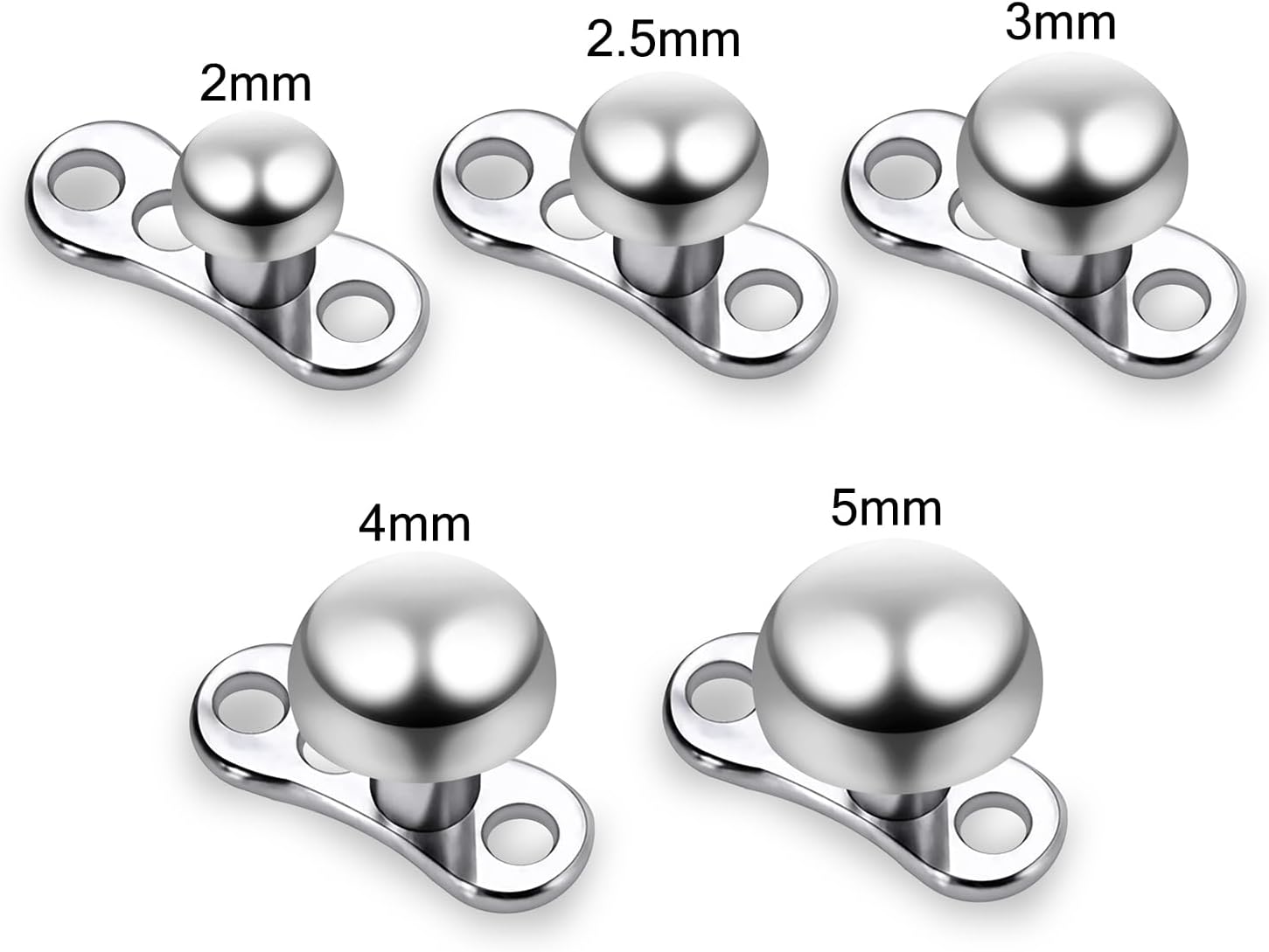 316L Surgical Steel Plain Half Ball Top with G23 Grade Titanium Internally Micro Dermal Anchor Drivers - Surface - Skin Piercing