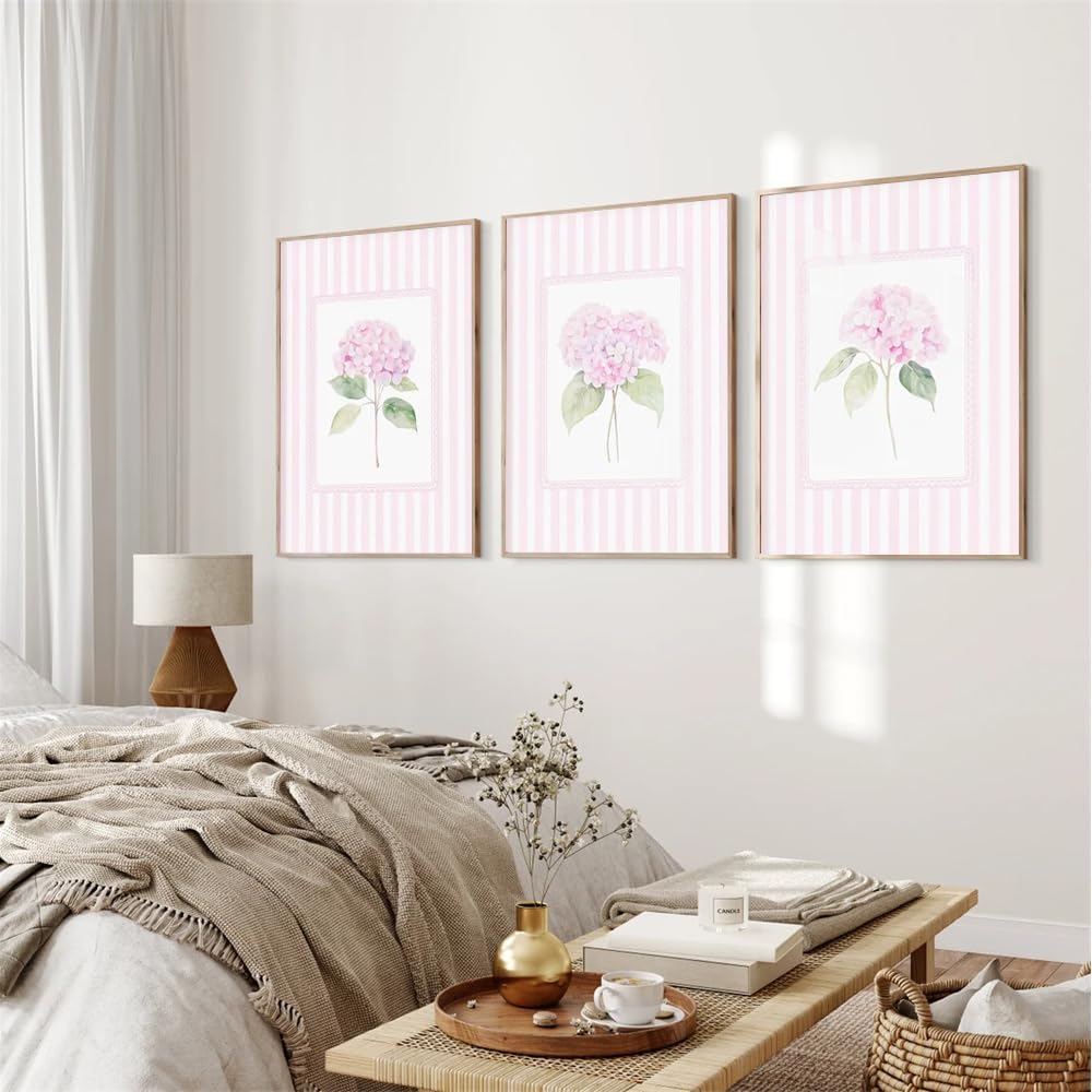Pink Hydrangea Prints Posters Pink Stripes Prints Pictures With Inner Frame