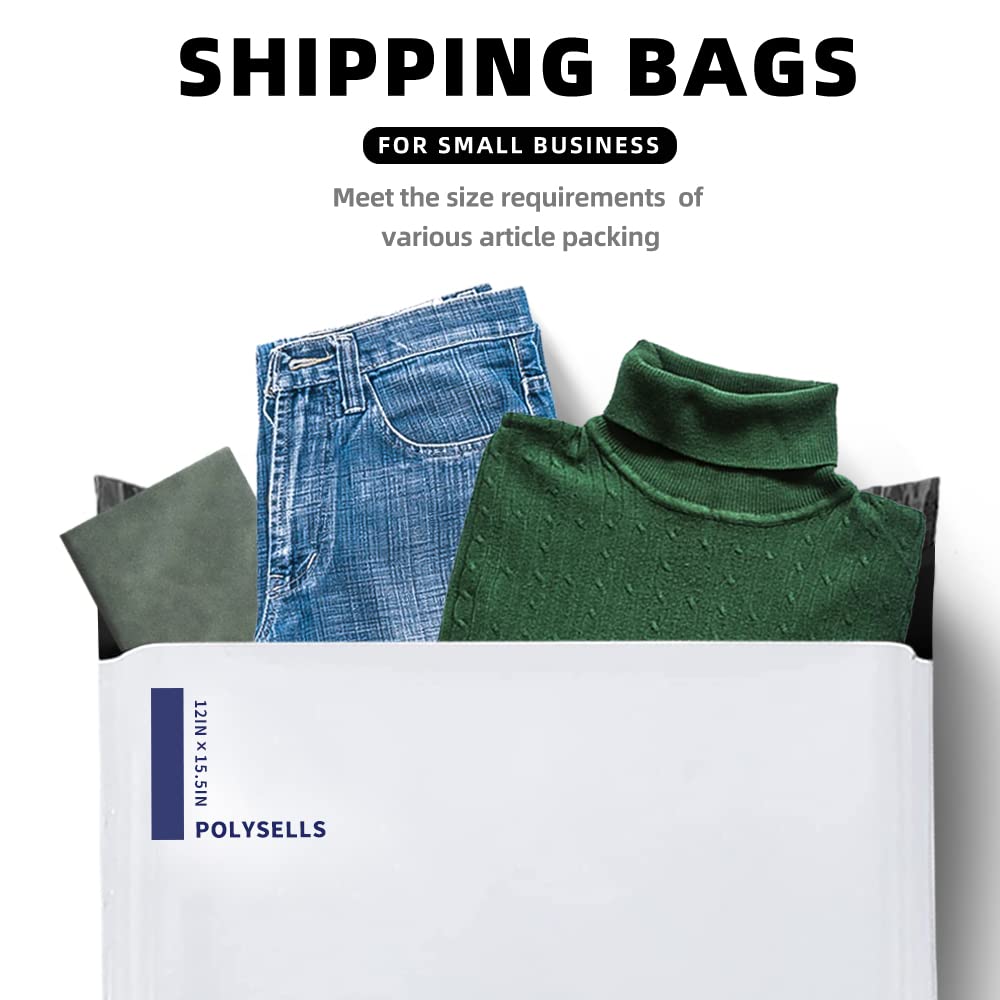 POLYSELLS Buste per spedizioni in polietilene, con forte chiusura adesiva, impermeabili e resistenti agli strappi, per abbigliamento, libri e accessori (bianco, 30,5 x 39,5 cm, 500 pezzi)