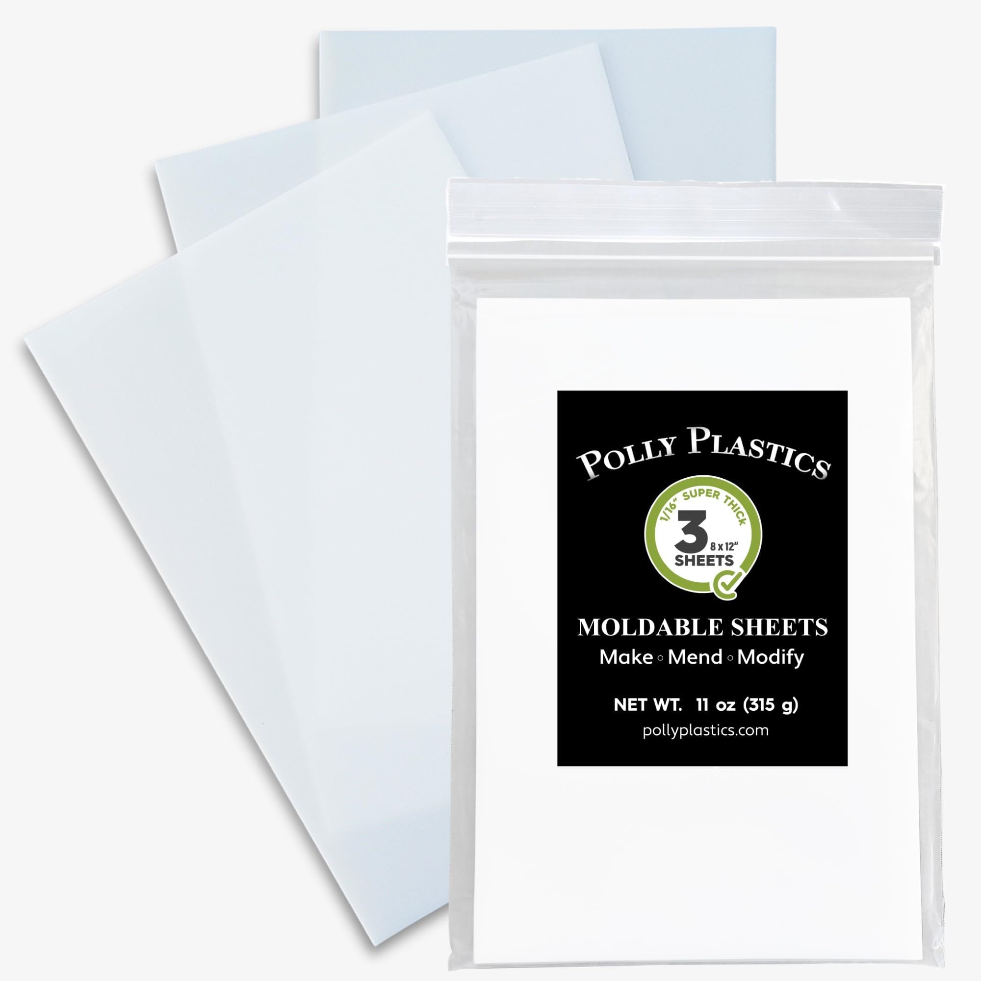 Polly Plastics Heat Moldable Plastic Sheets - 3 Sheets, 8 x 12 x 1/16