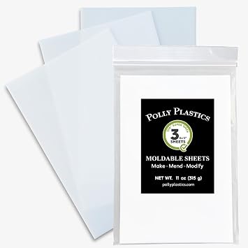 Polly Plastics Heat Moldable Plastic Sheets | 8-inch x 12-inch x 1/16-inch | Made in the USA | for Cosplay, Crafting, and Art Projects | Paintable 3 Sheets