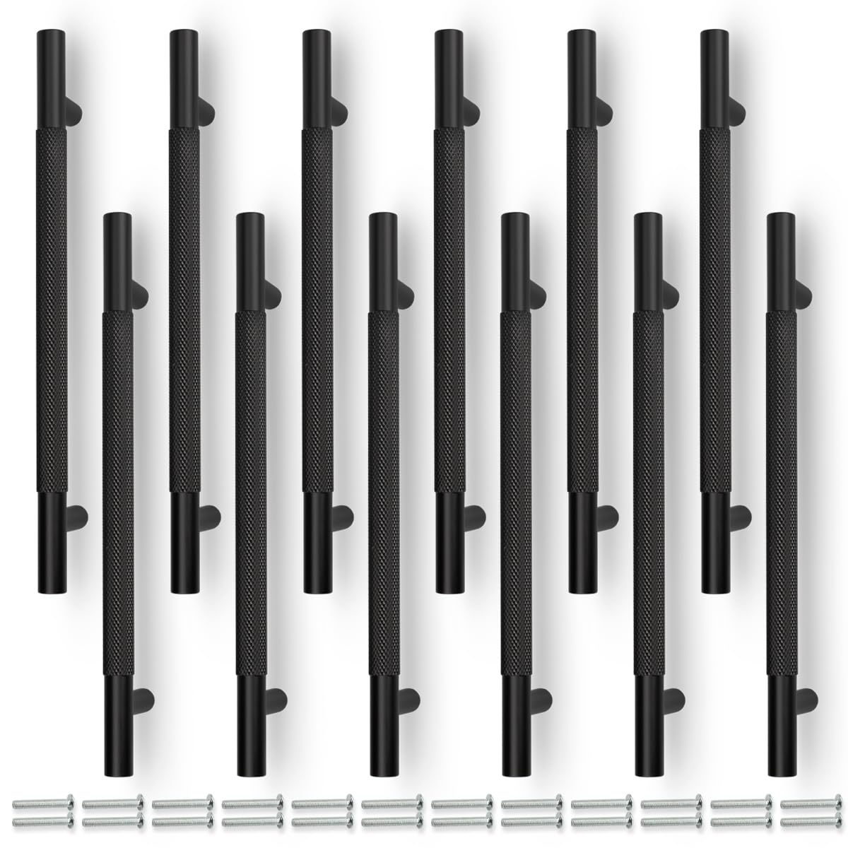 Bwindech 12 piezas con manijas negras de armarios de 218mm, manijas de armarios de cajones de muebles con agujeros de 160mm
