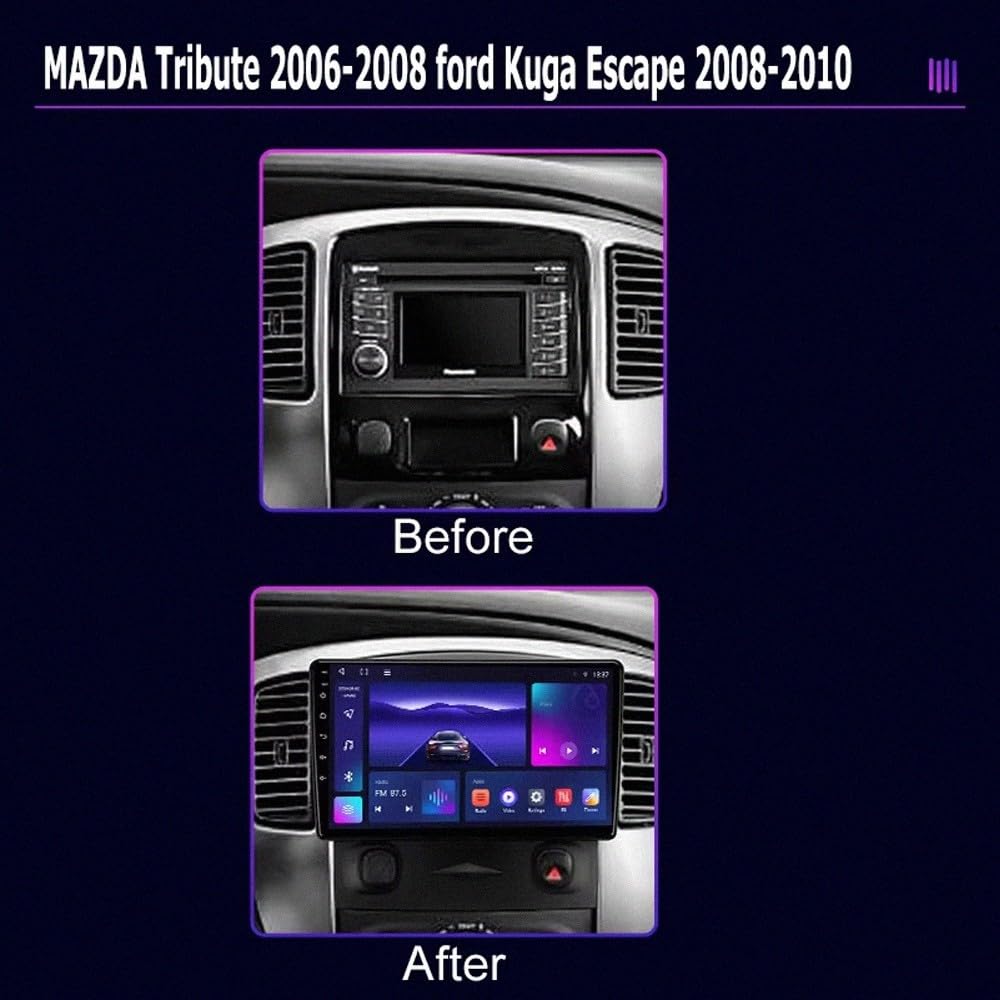 Radio Samochodowe, Stereo, Nawigacja Gps dla MAZDA Tribute 2006-2008/ford Kuga Escape 2008-2010 Aktualizacje Ota, Tryby Portretowy I Poziomy, Kamera Cofania, Bluetooth, 8 Rdzeń 8G+256G