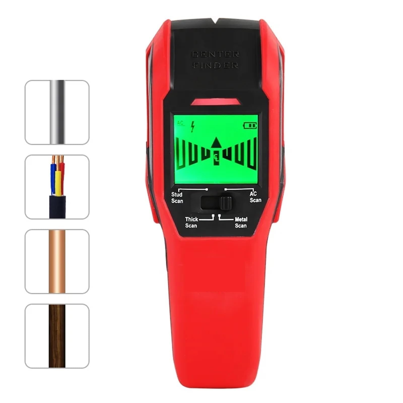 Detector de pared con escáner, detector de vigas metálicas, voltaje CA, cables con corriente, detección de madera y cobre con zumbador.