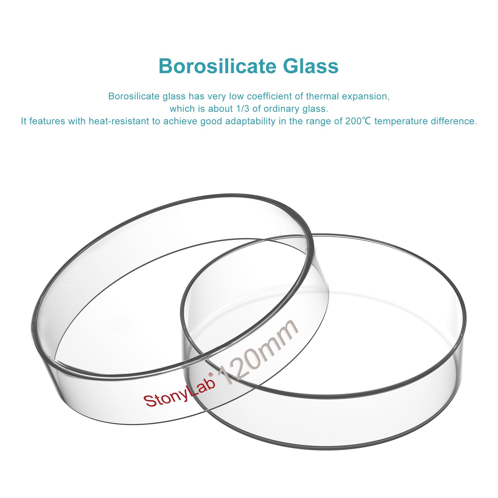 stonylab 10-Pack Glass Petri Dishes, 120x25 mm Borosilicate Glass Clear Culture Dish with Clear Lid for Laboratory — Amazon image 3