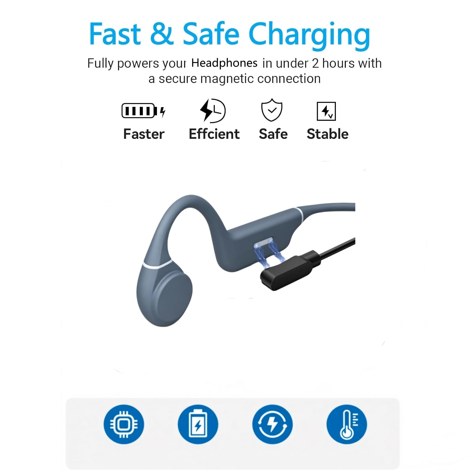 [2-Pack] Universal Charger Magnetic 2 Pin for Raycon Bone Conduction Headphones, 60cm USB-A Replacement Charging Cable Compatible All Charging Pitch 7.5 mm-8 mm 2-pin Smart Wearable Devices (USB-A) image 5