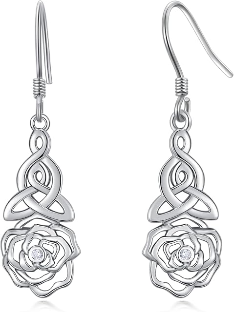VONALA Celtic Knot Earrings Sterling Silver Celtic Flower Dangle Earrings Good Luck Irish Vintage Earrings Celtic Jewelry Gifts for Women Teens Birthday