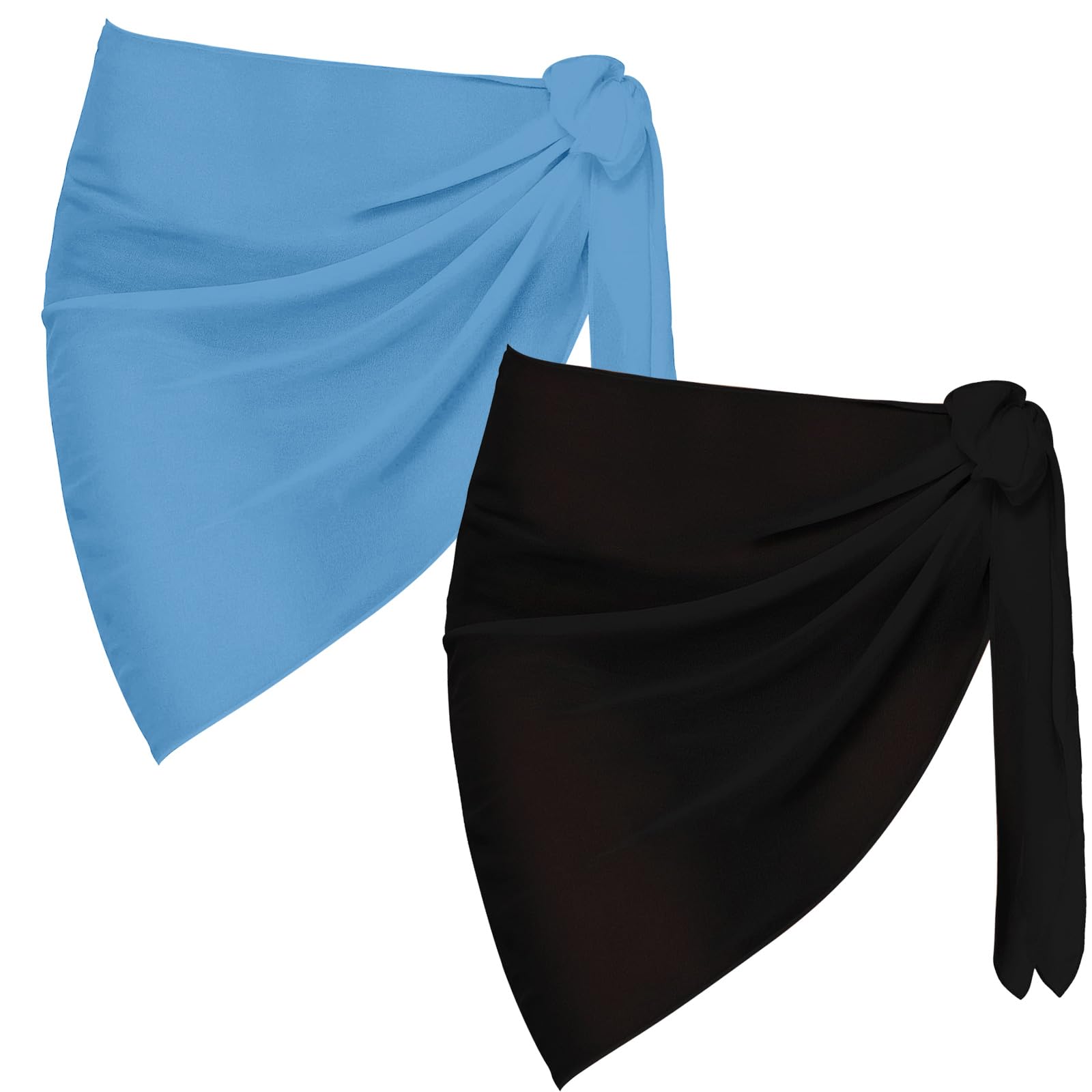 Risipu Women's A - Black+Blue 2 Pieces Sarong Coverups For Bathing Suit Wrap Swimsuit Skirt Bikini Swimwear Chiffon Cover Up Beach Accessories (A - Black+Blue)