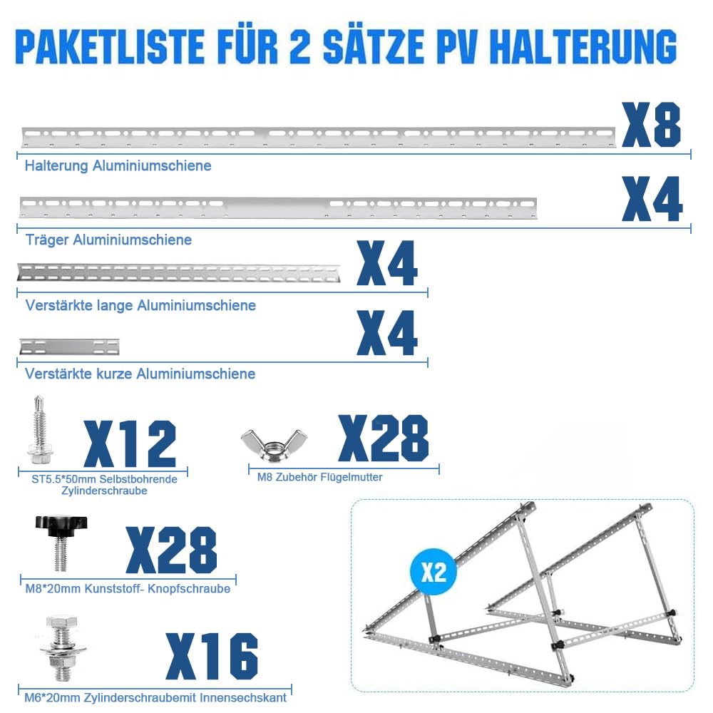 Wzmocniony uchwyt na panel słoneczny, aluminium, wzmocniony uchwyt balkonowy do elektrowni 118 cm, kąt montażowy 0-90°, do paneli słonecznych 100 W-800 W, nadaje się do płaskich dachów, ścian,