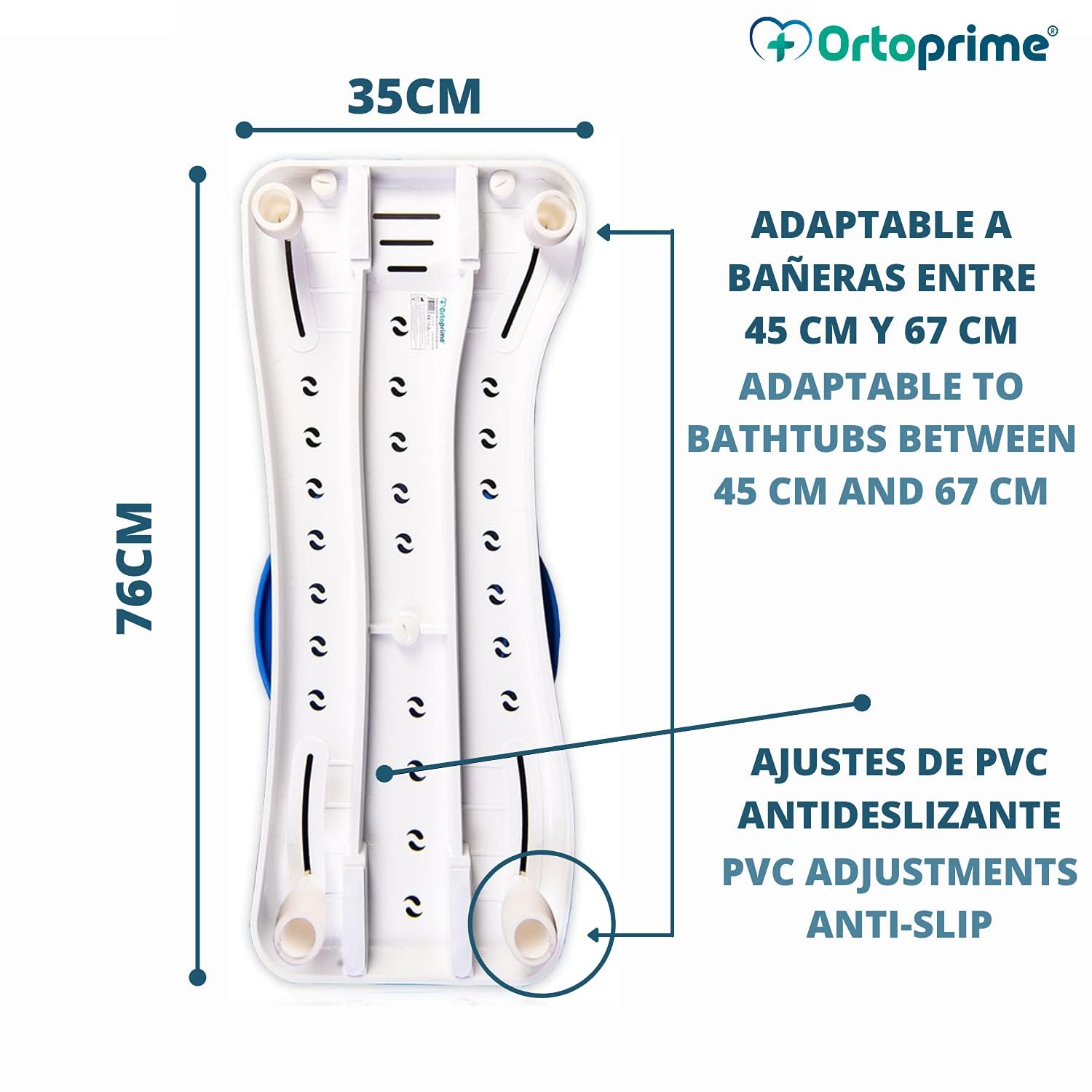 OrtoPrime Asiento Bañera con Disco Giratorio Fácil Transferencia - Silla Giratoria Bañera Adulto - Tabla de Baño Ajustable - Banco Baño Seguridad