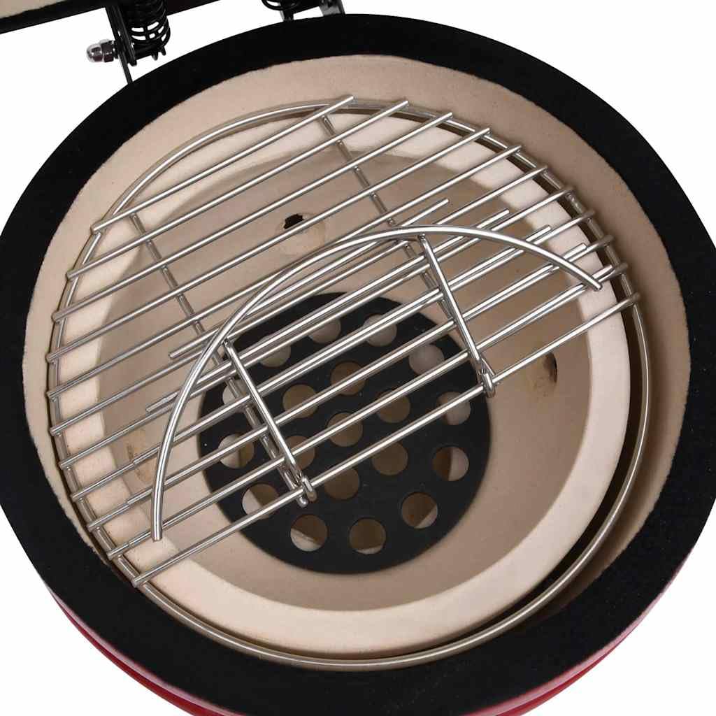 Kamado - Barbecue in ceramica rossa, 56 cm, griglia affumicatrice 2 in 1 | Griglia da 26,5 cm, termometro integrato, controllo dell'aria, gambe in acciaio