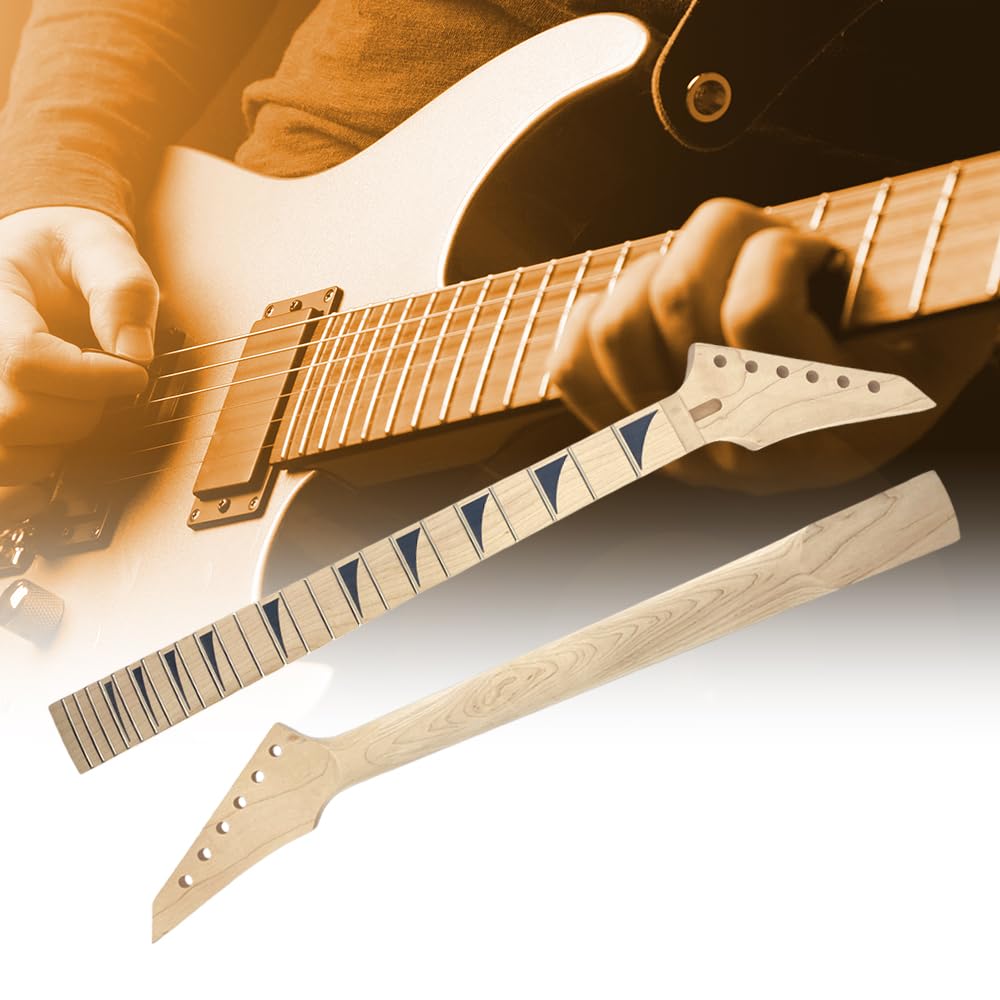 Manico per chitarra elettrica, 24 tasti, 65 cm, tastiera in legno d'acero, per chitarra Floyd Rose, dado di bloccaggio fai da te, pinna di squalo, intarsio di ricambio (bullone sul tallone