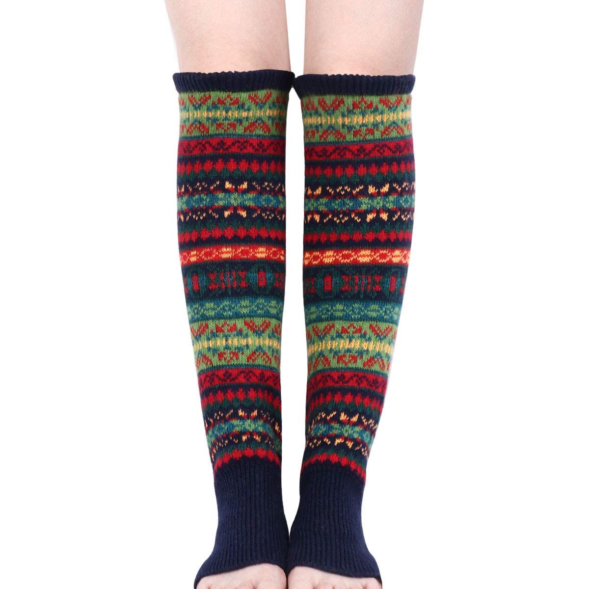 Kordear Women's Navy Leg Warmers - Winter Warm Knee Leg Warmer Crochet Knitted Long Boot Cuffs Socks Soft Cosy Ankle Warmer Footless Knee Socks With Bohimina Pattern For Girls Yoga Uk