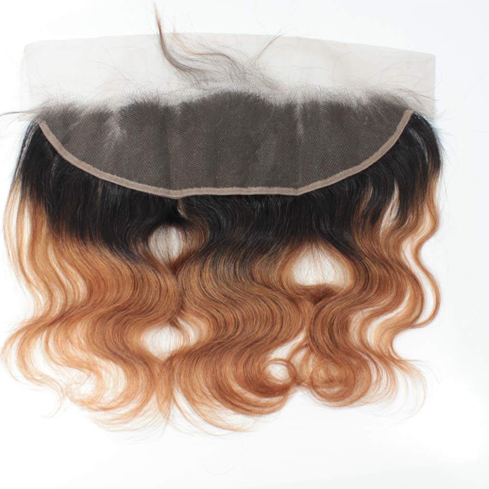 Forawme Brazilian Virgin Human Hair Full Lace Frontals Pre Plucked 18 Inch 13X4 inch Body Wave Human Hair 1B/30 Brown Ear To Ear Ombre Lace Frontal Closure With Baby Hair