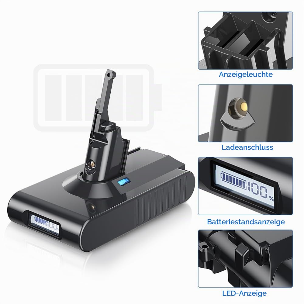 8000mAh/8.0Ah Ersatzakku für Dyson V8 Akku Li-Ionen Batterie für Dyson V8 Animal Absolute Fluffy Motorhead Vakuum Handstaubsauger