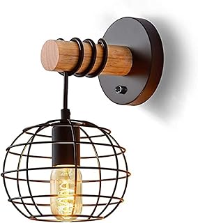 ZHHAOXINPA Applique da Parete in Legno, Applique da Parete a Gabbia Vintage, basi per lampadine E27 in Metallo Nero per Camera da Letto, Veranda, corridoio, Cucina, Soggiorno