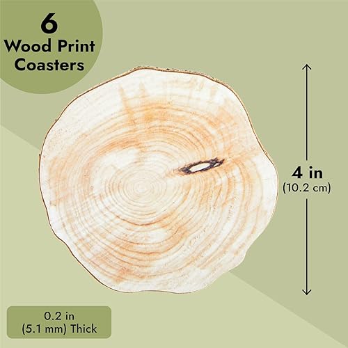 Miniatura 4 de Juvale Paquete de 6 posavasos redondos de madera con estampado texturizado para bebidas, bar, cocina, hogar, sala de estar, protección de mesa,