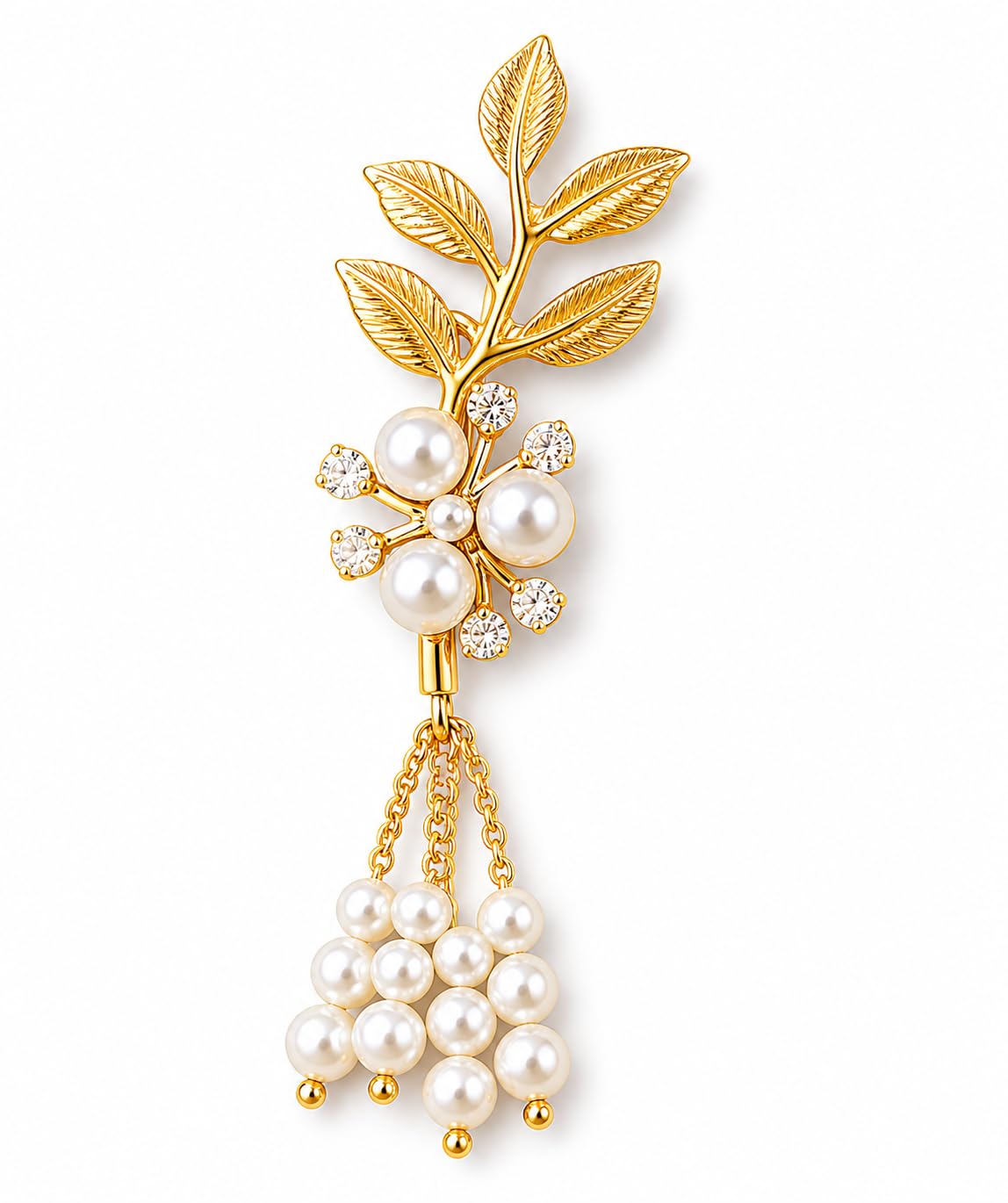 Men's Lapel Pin Brooch, Gold Tone with Pearls and Red Accent, Decorative Leaf Design, Formal Suit Accessory-image-18