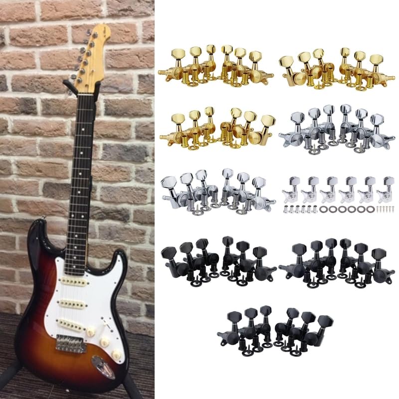 Guitar Part for Guitar Locking Tuners (6 Right/Left), 1:18 Lock String Sealed Tuning for Key Peg 24BD(Color:Black 3L3R)