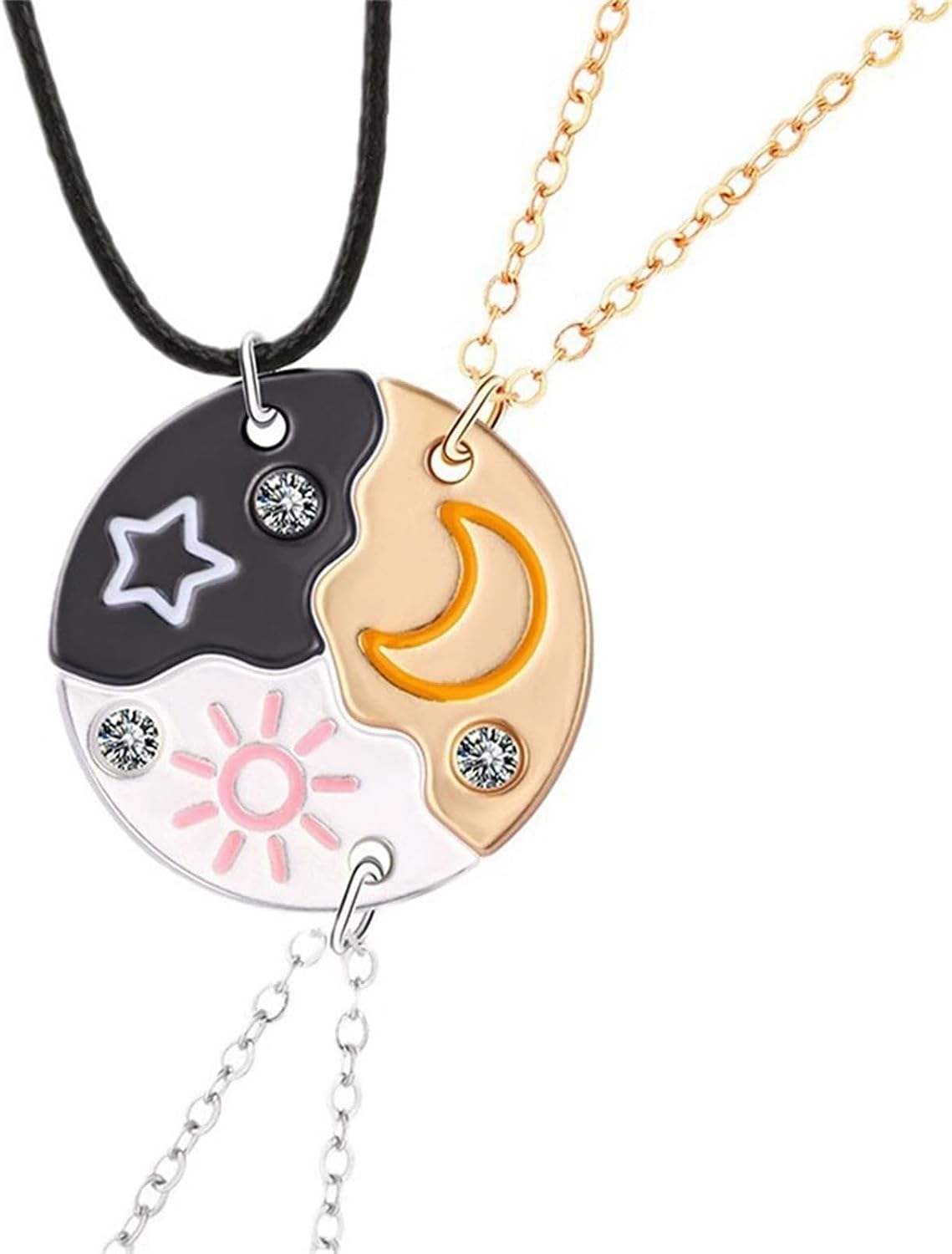 BFF Necklace for 3 Trio Sun Moon Star Magnetic Design Friendship Necklace for 3 Best Friend Puzzle Matching Necklaces Sister Jewelry Gifts for Women Teen Girls