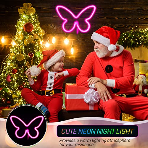 Image of Riakrum 2 Pcs Butterfly Neon Signs LED Lights Decor,Pink