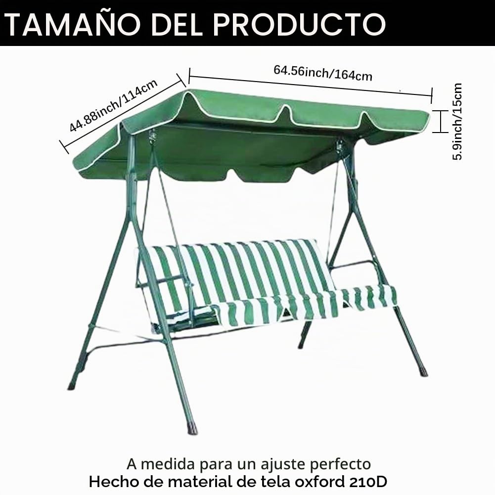 CREATCABIN Cubierta de Repuesto para Columpio de Patio Exterior de 3 Plaza Cubierta Superior de Tela Oxford 210D Impermeable con Protección UV para Hamaca de Jardín Cubierta Color Verde 164x114x15cm