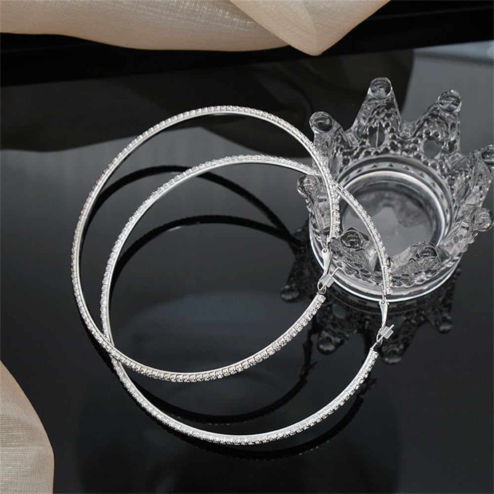 Large Rhinestone Hoop Earrings for Women Girls Hypoallergenic Extra Big 80mm Huggie CZ Hoops Dangle Drop Earring Fashion Chic Party Jewelry Gifts 3 inch - Image 4