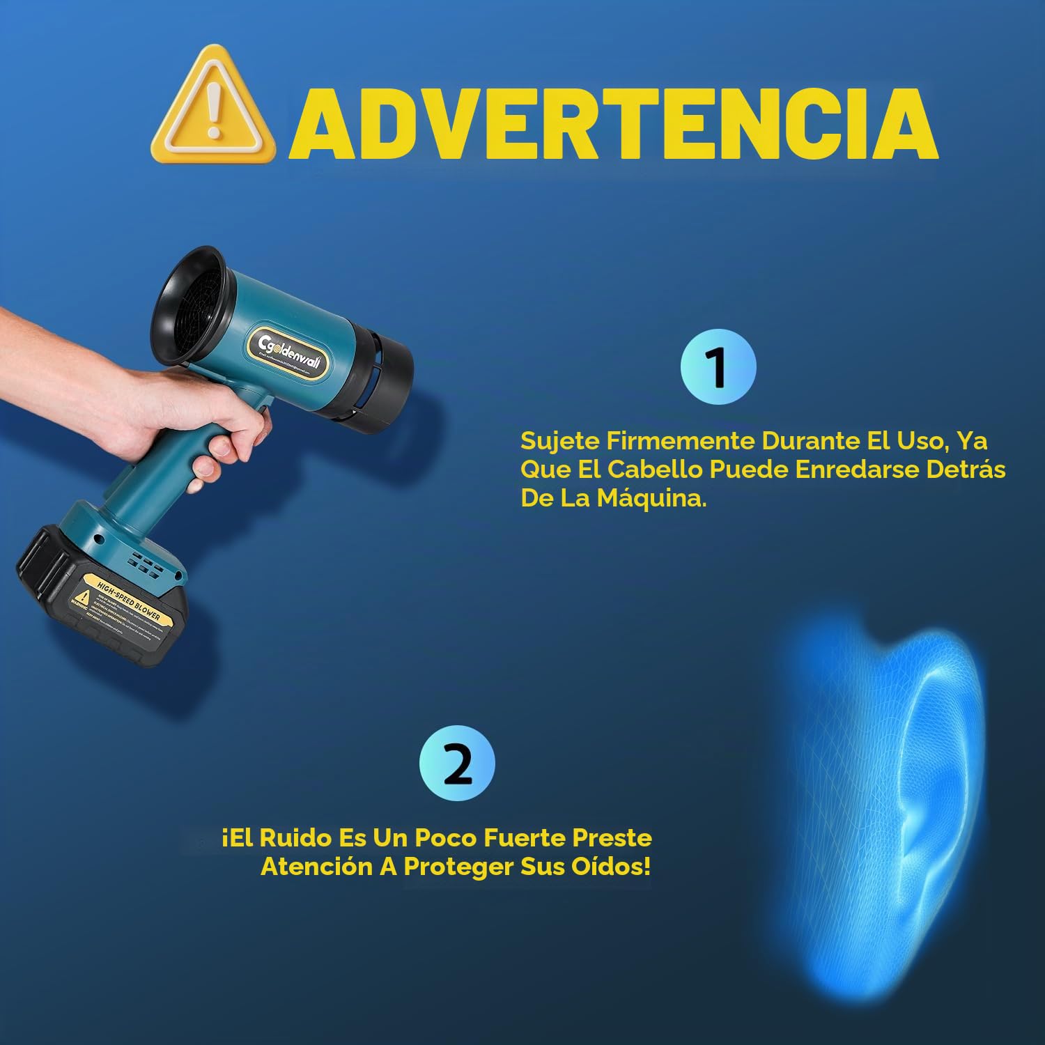 CGOLDENWALL Soplador de Hojas 21V con 2 Baterías de 4,0 Ah, Motor de 60000 RPM, 4 Velocidades Ajustables, Portátil para Jardín, Patio, Coche y Limpieza de Nieve