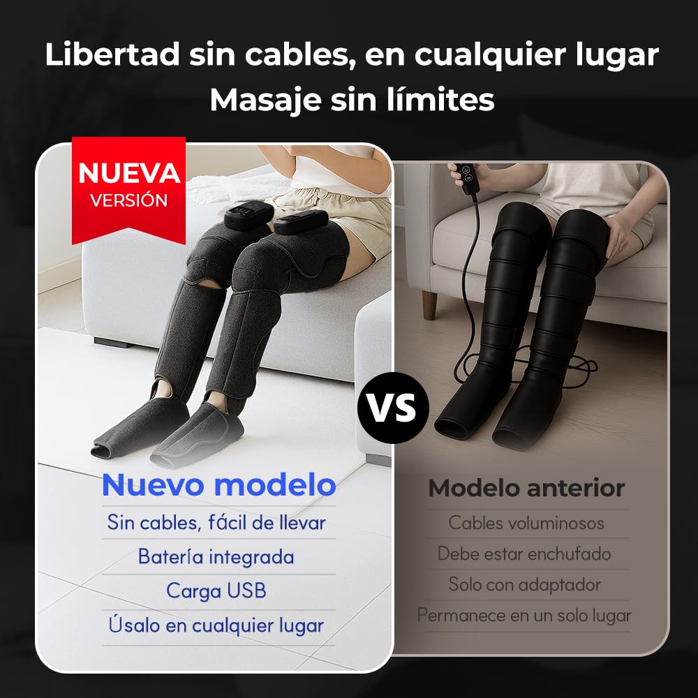 HuBDIC HubiCare - Masajeador de piernas inalámbrico con calor y compresión de aire para la circulación y el alivio del dolor, 5 modos con 5 intensidades, reduce la hinchazón, dispositivo de relajación