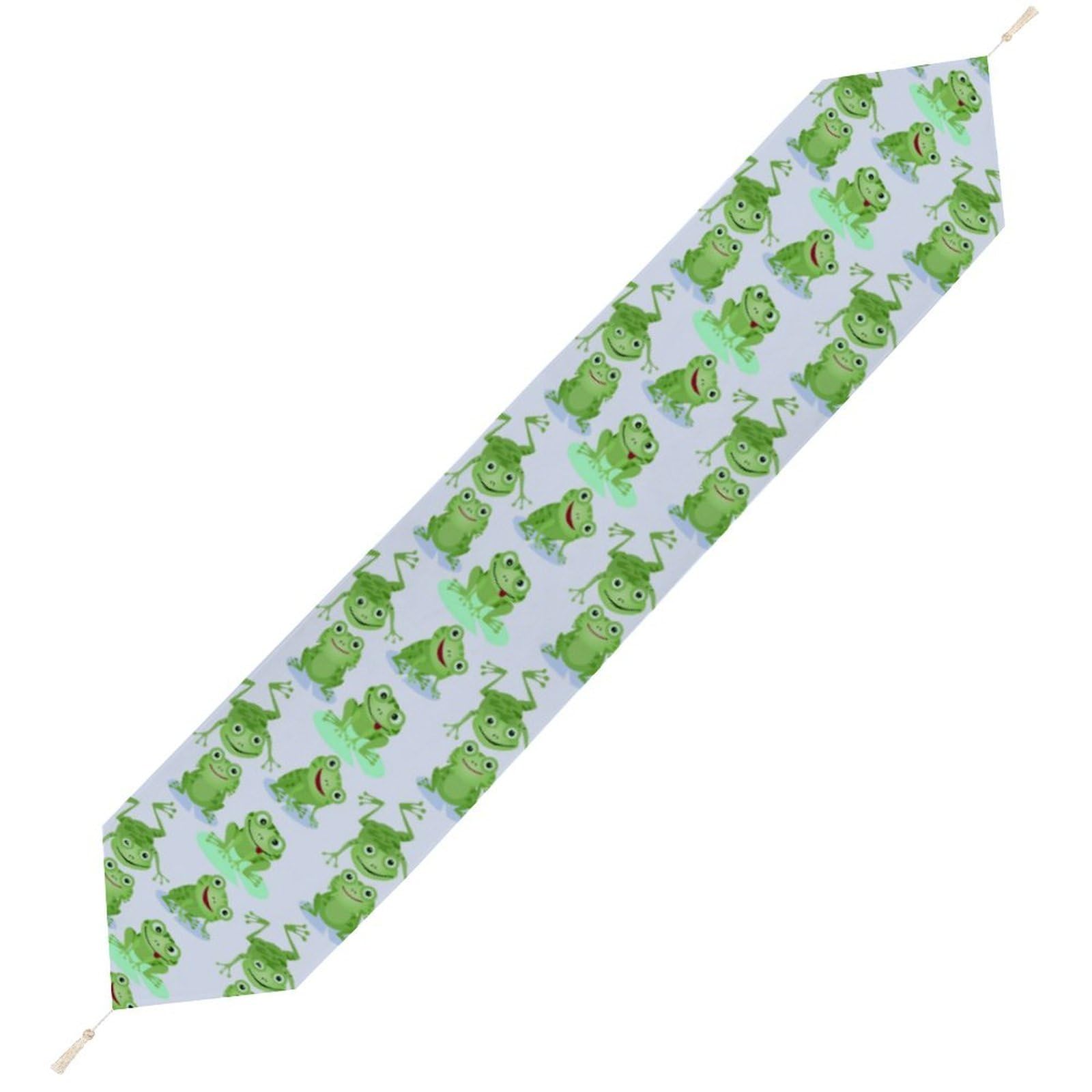 JZemdybill 178*33cm Table Runner with Tassel, Frogs Pattern Table Runner, Table Decoration for Kitchen, Party, Restaurant