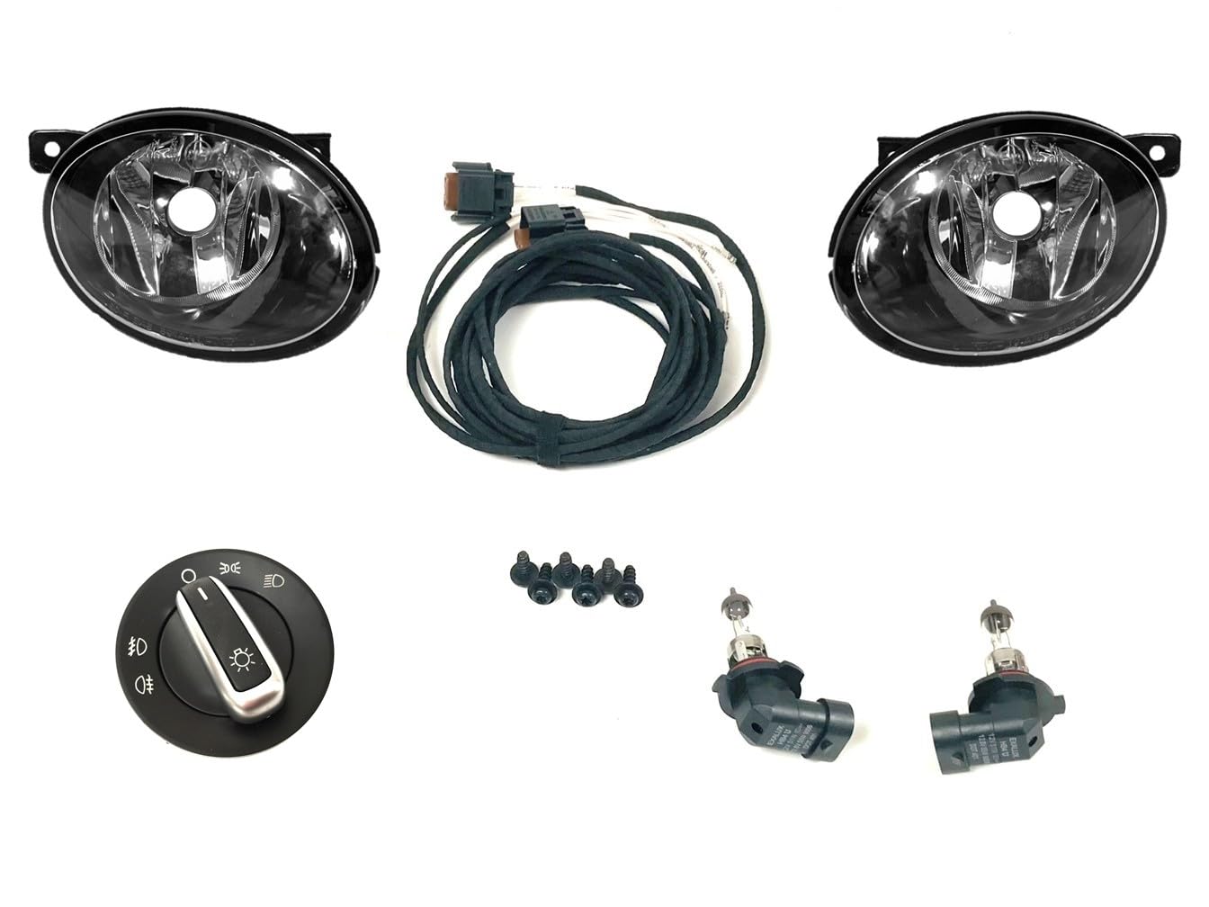 HZ-DESIGN Phares Antibrouillard Compléter Avec Abbiegelicht Et Interrupteur Chrome pour Rééquipement Compatible Avec VW T5 2009-2015