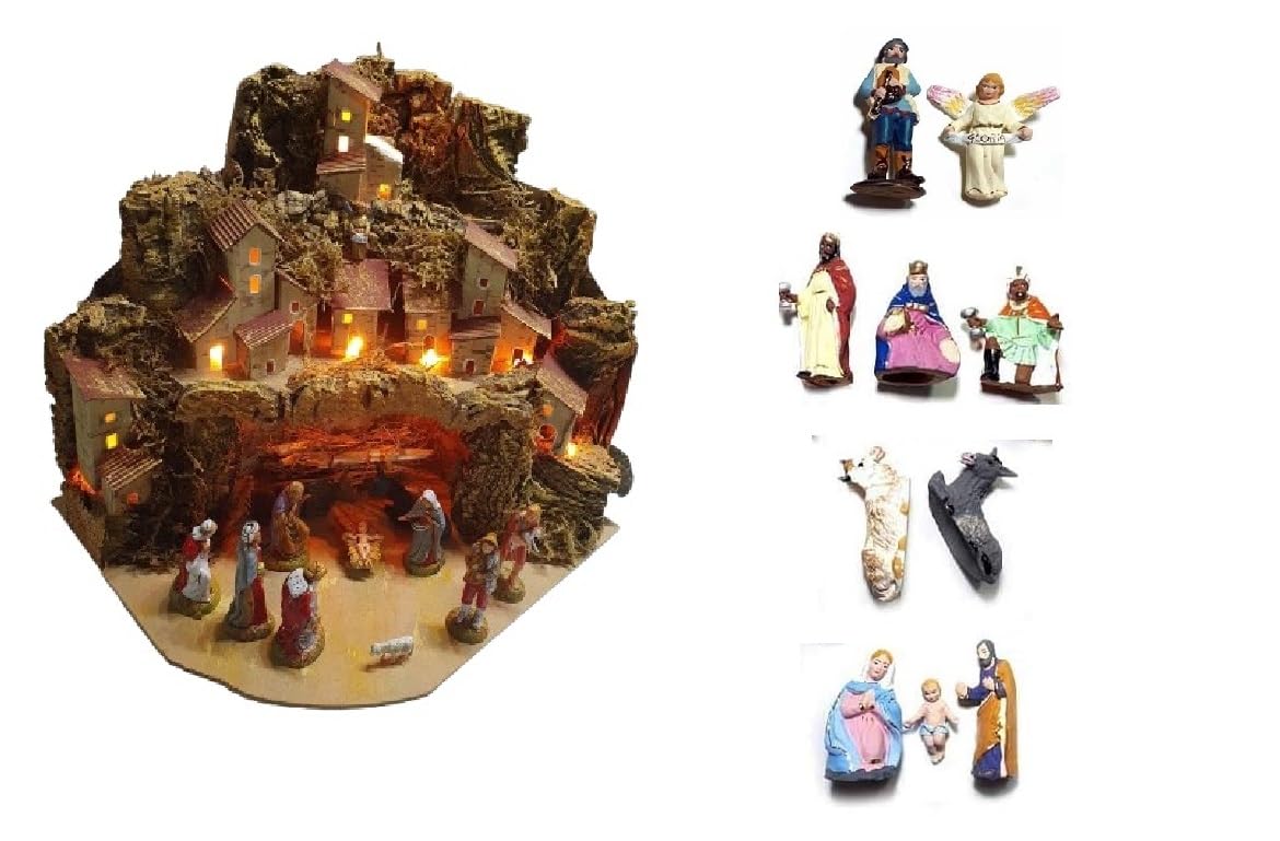 Krippe Komplettset Eckig ArtG1 24 x 20 cm Höhe 22 cm Holz und Kork mit oder ohne Hirten ohne 11 Schäfer 6 cm Kunststoff oder Terrakotta San Grigorio Armeno Tempel Ecke