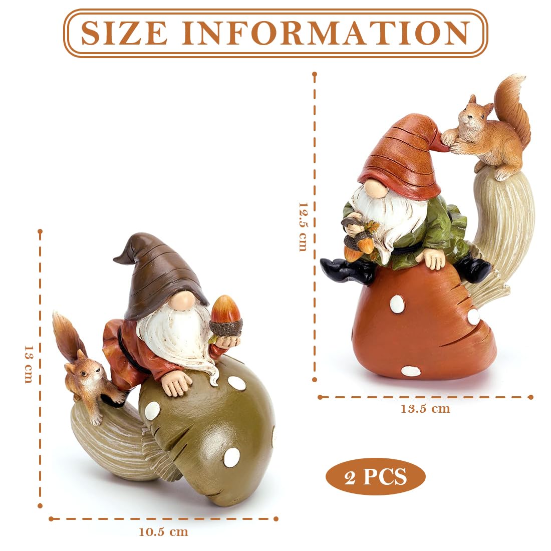 2pcs figure di decorazione autunnale, gnomi in resina per la decorazione autunnale all'interno e all'esterno, decorazione di funghi, regalo per il giorno del ringraziamento