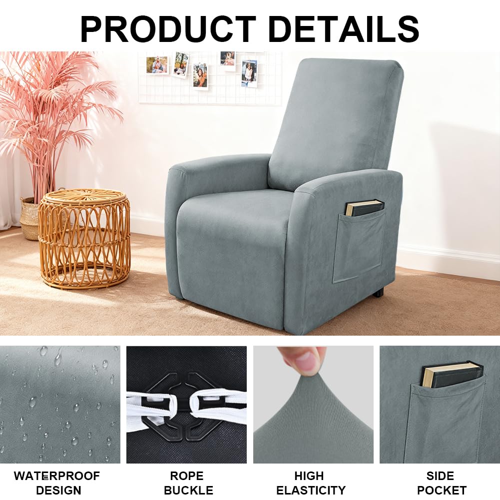 Sessel überzug wasserdichte, Stretch Sesselschoner mit Taschen, Stressless Hussen für Wohnzimmer Fernsehsessel (Light Gray)