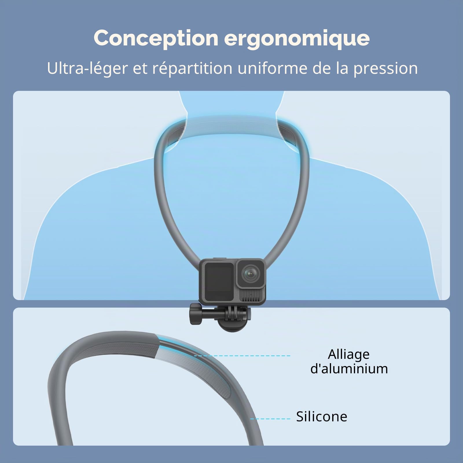SMALLRIG Support de Cou Magnétique pour Caméras d'action et Téléphones, Support de Prise de Vue POV Confortable avec Adaptateur Universel à 2 Broches et Support de Téléphone - 5128