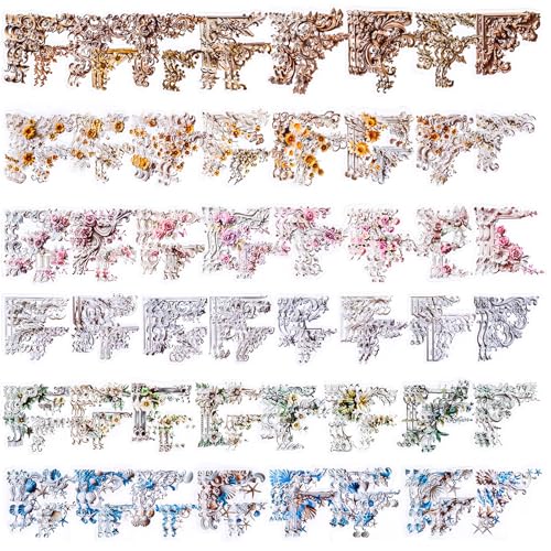 180Pcs Vintage Flower Corner Aesthetic Stickers Decorative Cover Book Scrapbooking Corner Stickers for DIY Craft Bullet Junk Journal Planners Wall Art Collage Picture Frames Aesthetic Room Decor