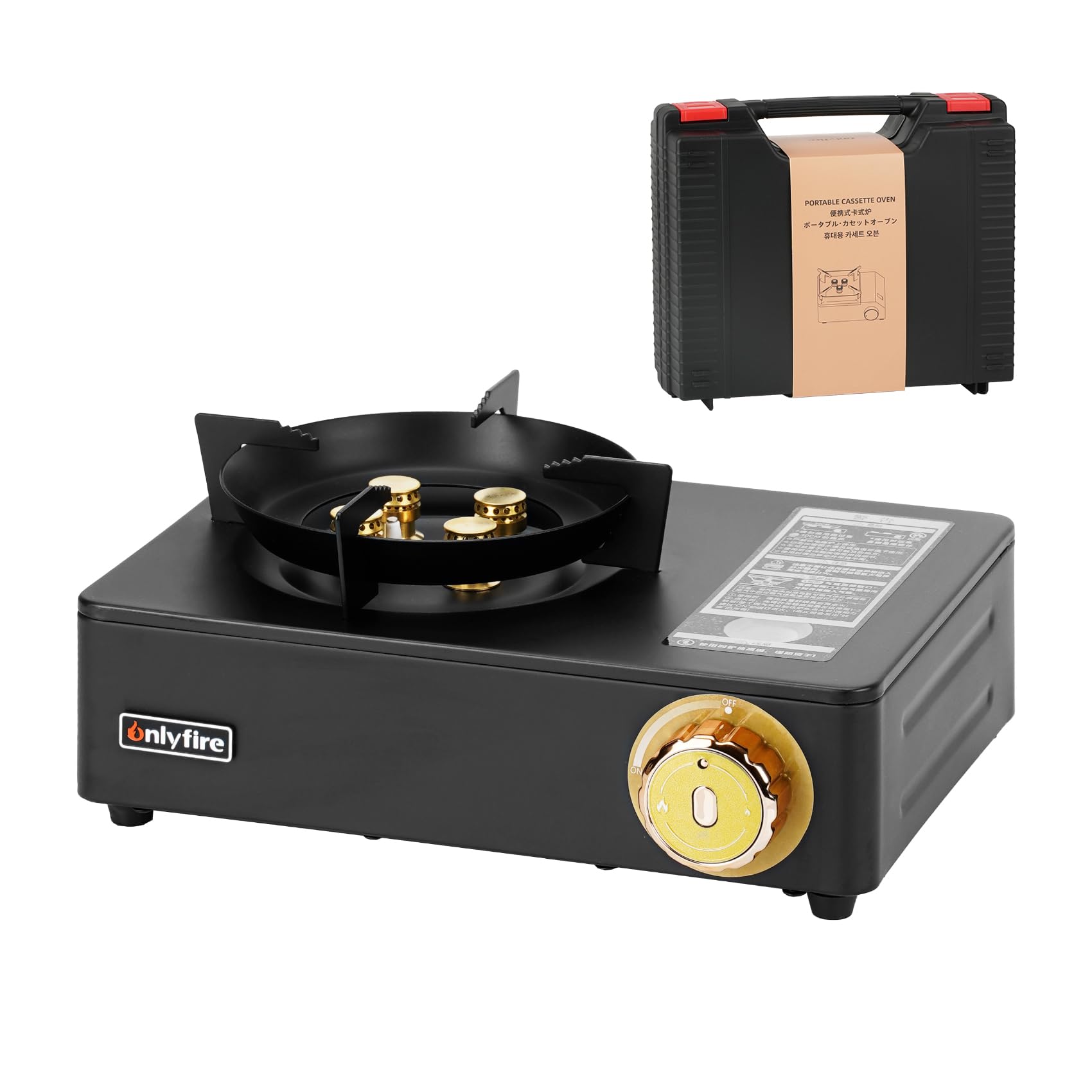 ONLYFIRE OUTDOOR LIVING Butane Gas Stove with Carrying Case, Portable Camping Stove Precise Heat Control, Camp Stove for Patio Cooking Camping Hiking RV Trip Tailgating Emergency Use, GS336GDb