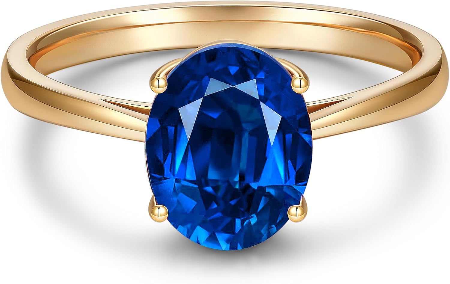 GONA Lab Grown Sapphire Ring for Women, 1.0/1.8/5.5CT Royal Blue Round Brilliant Cut Engagement Ring in Champagne Gold Plated Tarnish-Resistant Silver, September Birthstone Jewelry Gift, GRC Certified