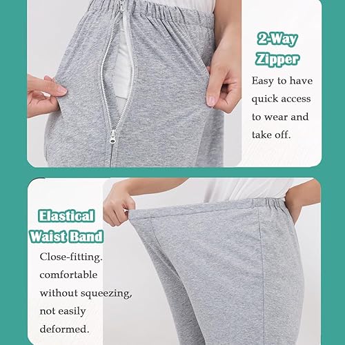 Miniatura 3 de Ropa de paciente postrada en cama con cremallera lateral unisex, pantalones para pacientes, pantalones rasgados, material de algodón suave