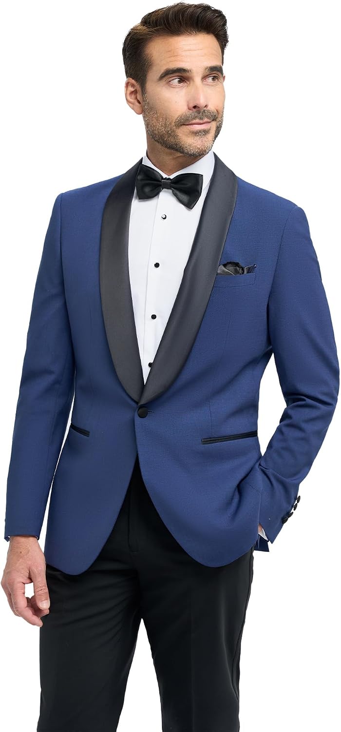 Men’s Slim Fit Wool Blend Tuxedo Dinner Wedding Electric Blue Suit Formal 2 Piece Suit Set