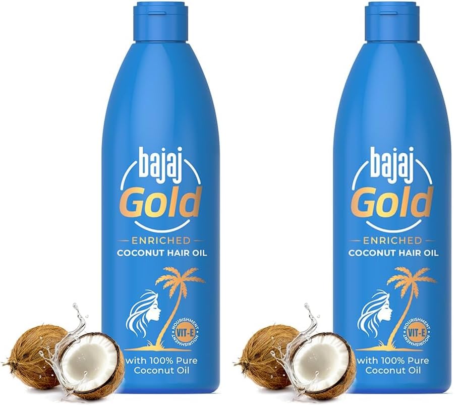 Image of Bajaj Gold Coconut Hair Oil, Enriched With Vitamin E, 300ml (Pack of 2)