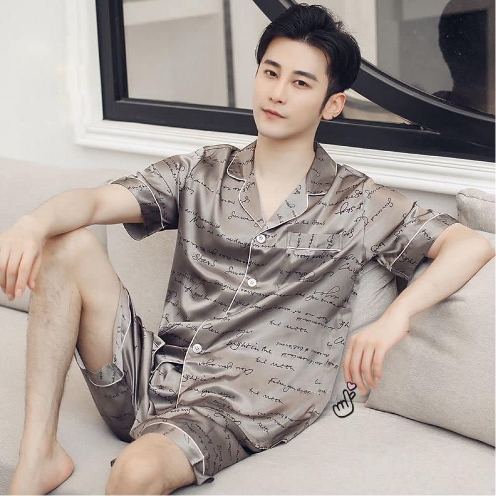 JFYZLT Men Summer Pajama Sets Man Silk Pajamas Shorts Pants Satin Sleep Wear Pijamas Pyjama Pajama Shorts