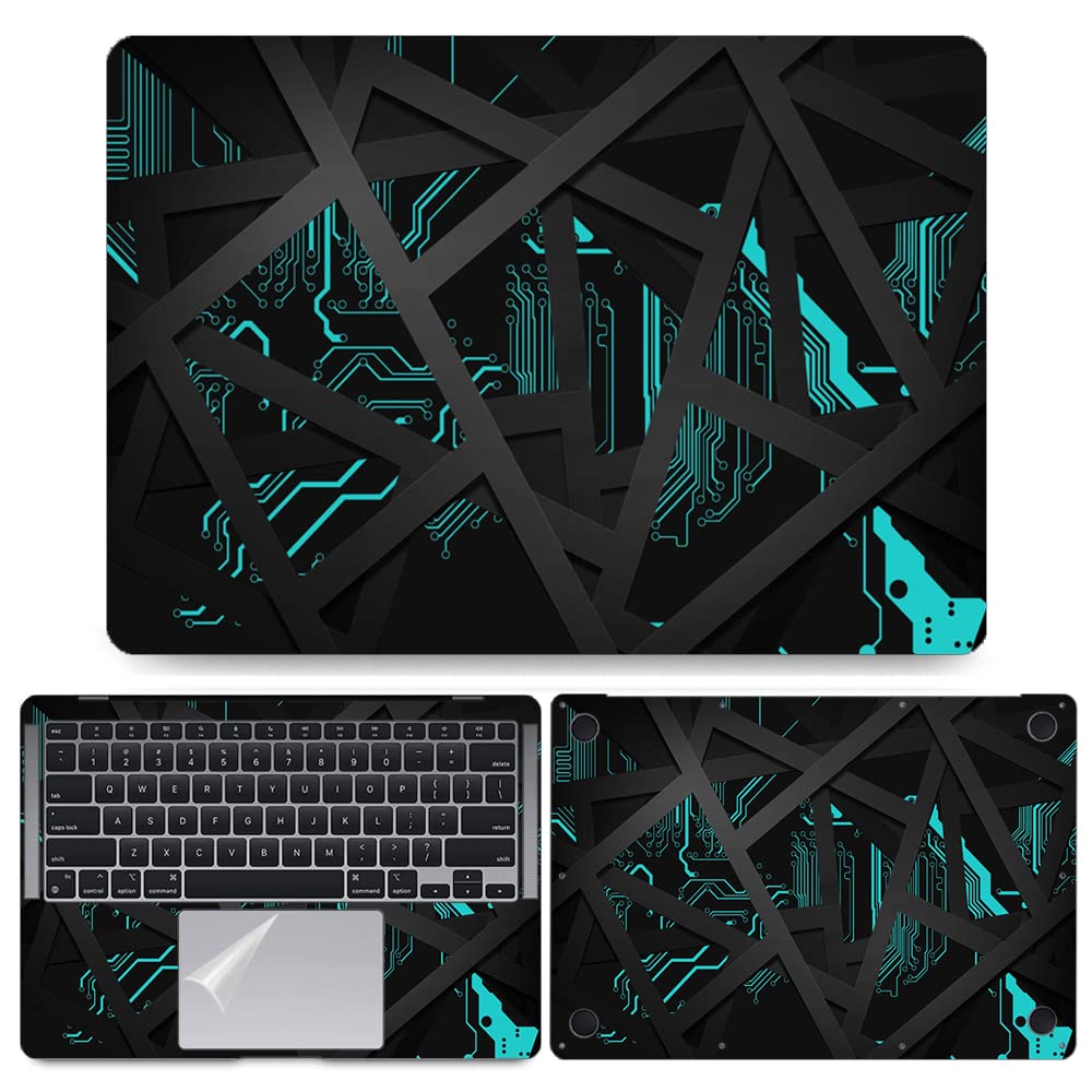 Dzazner Fullbody 4 in 1 Precision Cut Laptop Skin Wrap Decal Vinyl Sticker Compatible for MacBook Air 13 Inch Retina Display, Model A2179 - Cyan Circuit Jali (B09J92Y638) Amazon Price History, Amazon Price Tracker