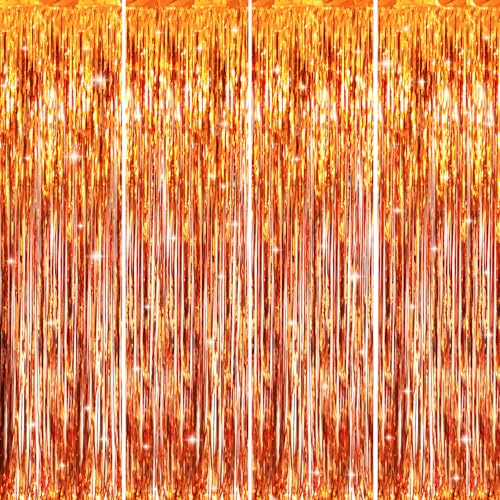 Cortinas metálicas para fiesta 3.2 ft x 8.2 ft 4 paquetes naranja miniatura 1