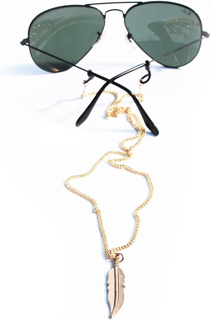 Sintillia Feather Drop Backlace Sunglass Strap, Glasses Chain, Eyeglass Cord (Gold with Clear Attachments)