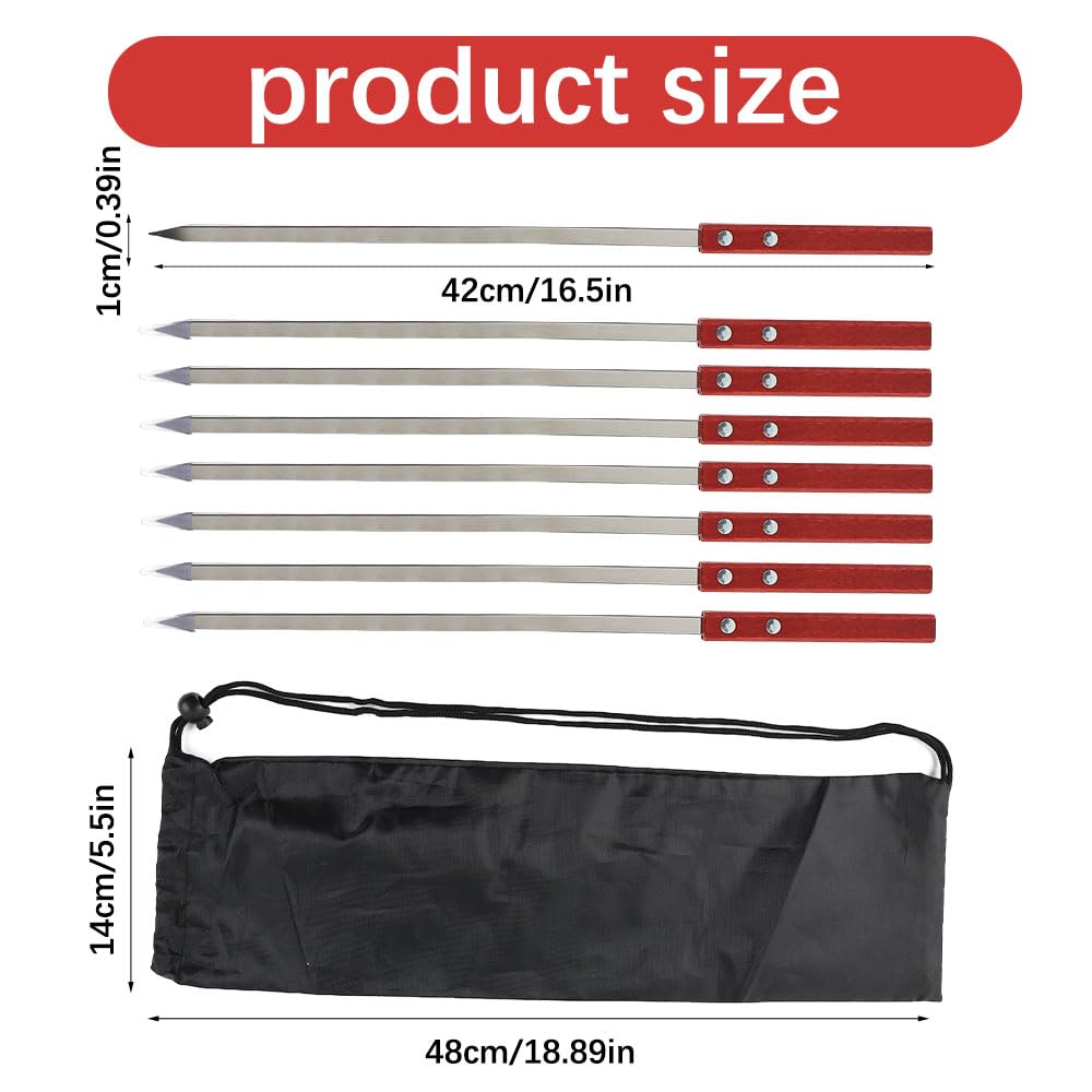 Jadin 8 PCS Spiedini Acciaio Inossidabile, Kebab Piatto da 42 cm, Kebab con Manico in Legno Resistente al Calore, Spiedini per Barbecue Riutilizzabili, Accessori per Griglia con Borsa, Kebab Multiuso