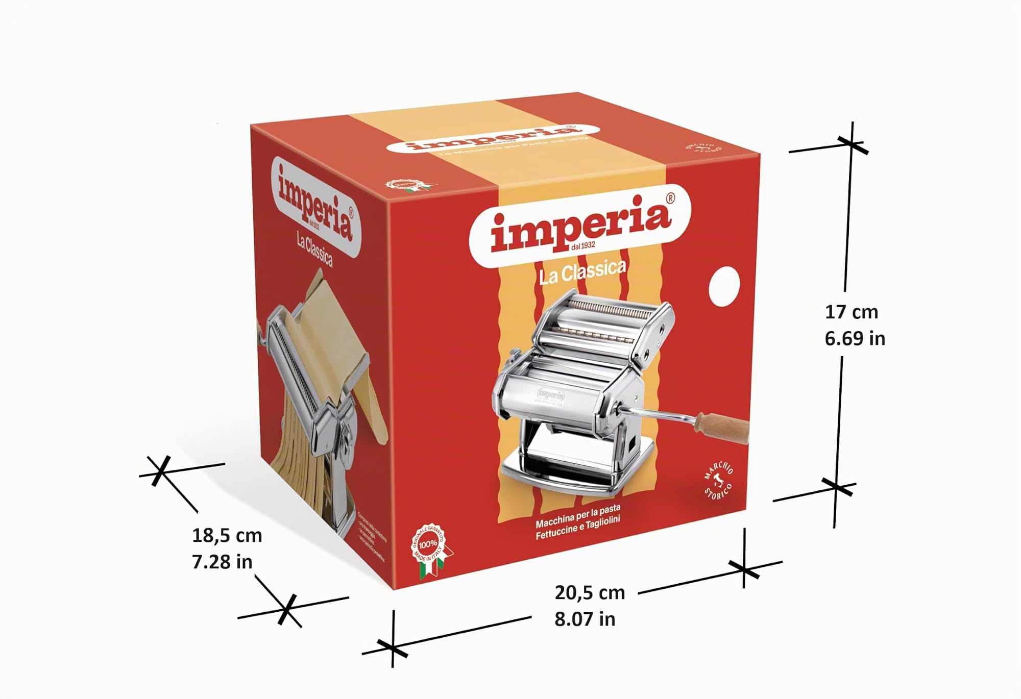 Imperia IPasta Ligne Classique. Machine à pâtes. Fabriqué en Italie. Machine à pâtes fraîches en acier. Laminoir manuel avec manivelle. Crée une feuille pour Lasagnes, Tagliolini, Fettuccine.
