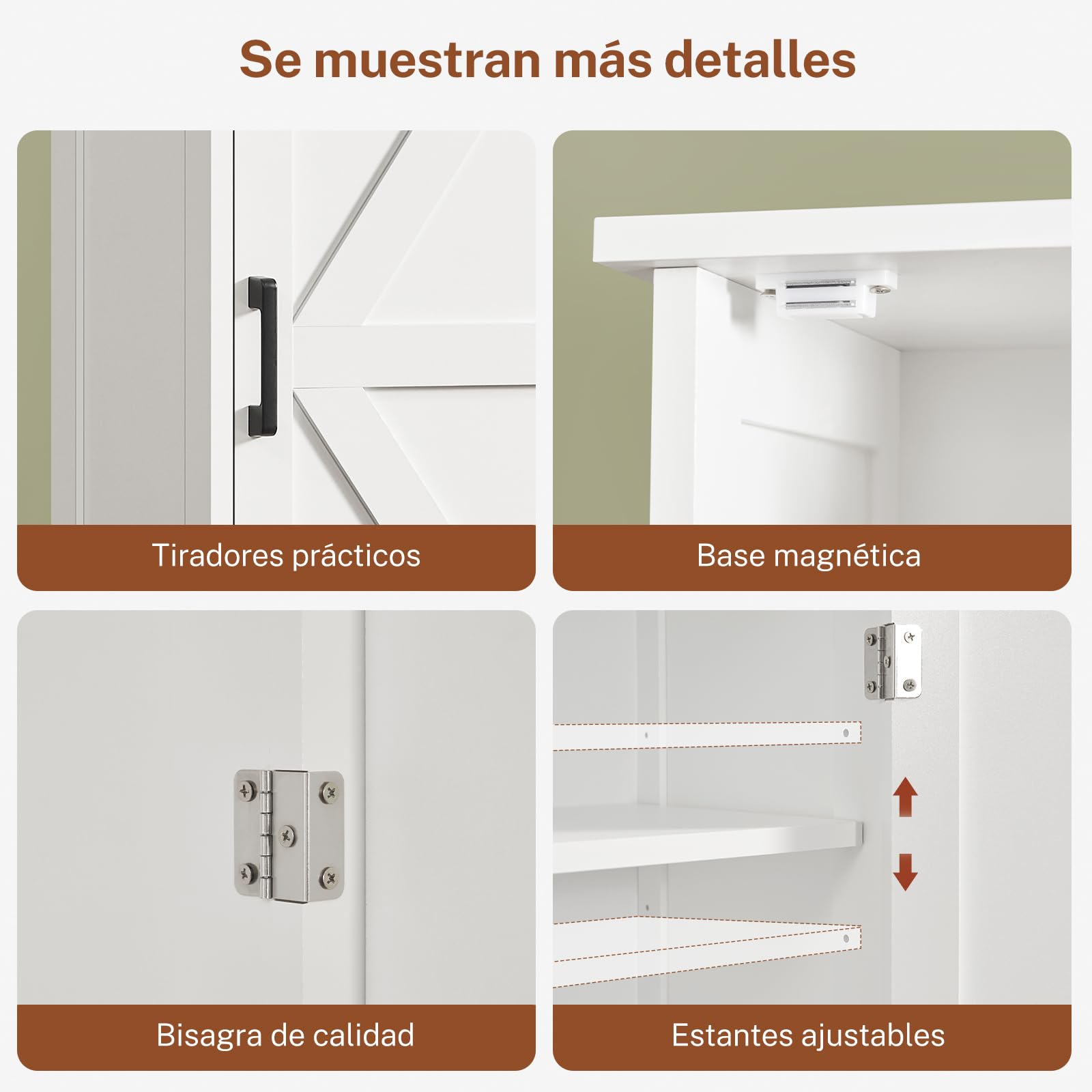 TEENFON Alacena de Cocina Alta y Despensa, Armario Multiusos con 2 Puertas, 1 Cajón y Estantes Ajustables, Aparador y Mueble de Baño para Cocina, Salón, Baño, 170 x 40 x 30 cm, Blanco