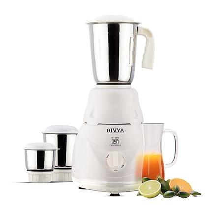 DIVYA Bolt Mixer Grinder for Kitchen - 3 Jars 500 Watt Mixie - Chutney Jar, Dry Grinder Jar & Liquidizing Jar used as Wet Grinder & Blender for Milkshake, Smoothie, Puree -Stainless Steel Blades