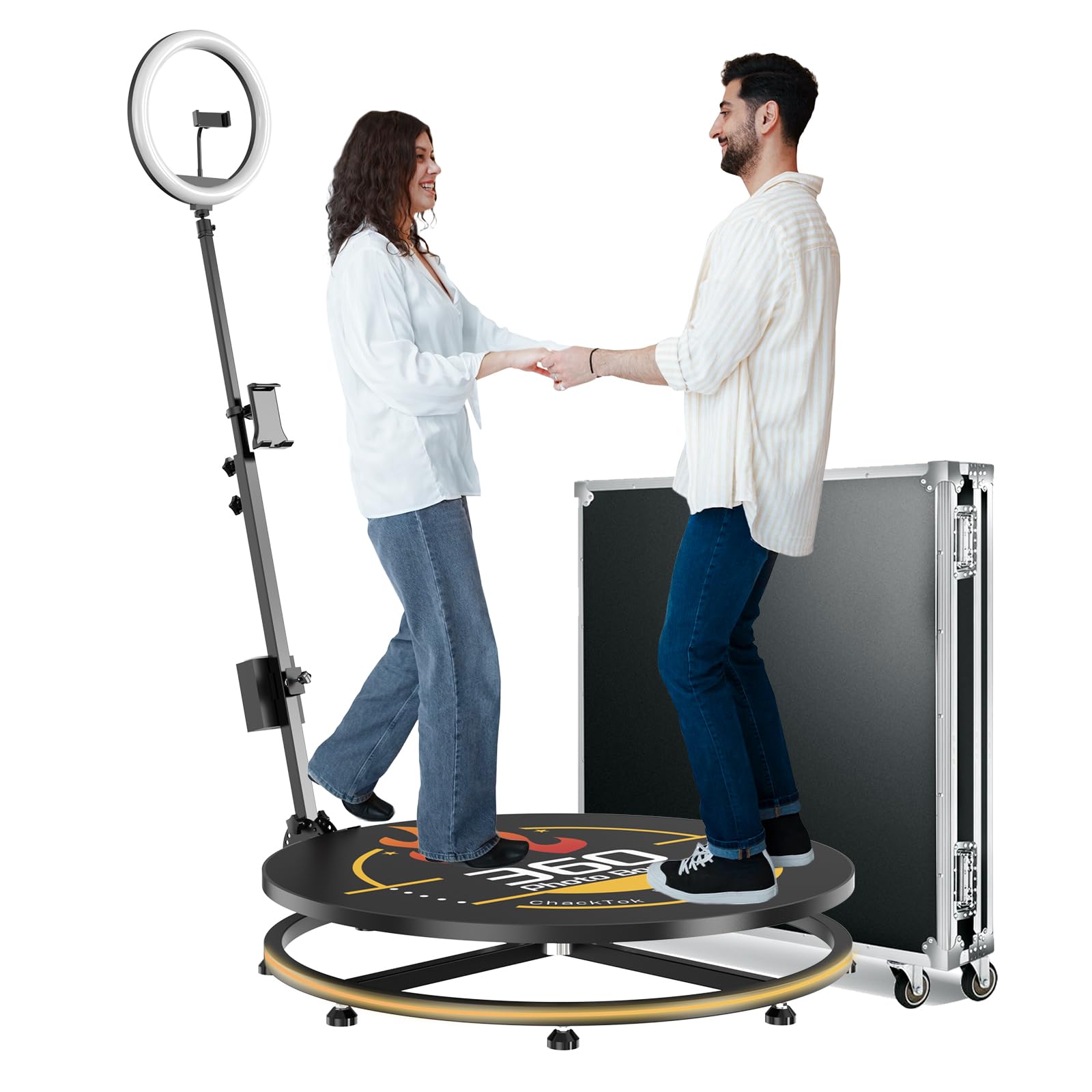 360 Photo Booth Machine with Flight Case for Parties,RGB,PhotoBooth Chacktok VIP,Software APP Remote Automatic Slow Motion Rotating 360 Video Camera Booth for 2-3 People